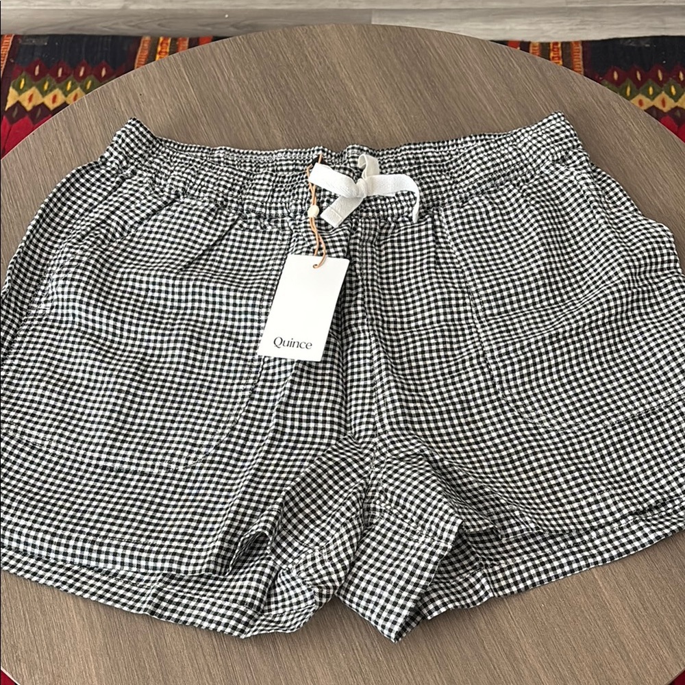 Quince Women's Black and White Checkered Shorts
